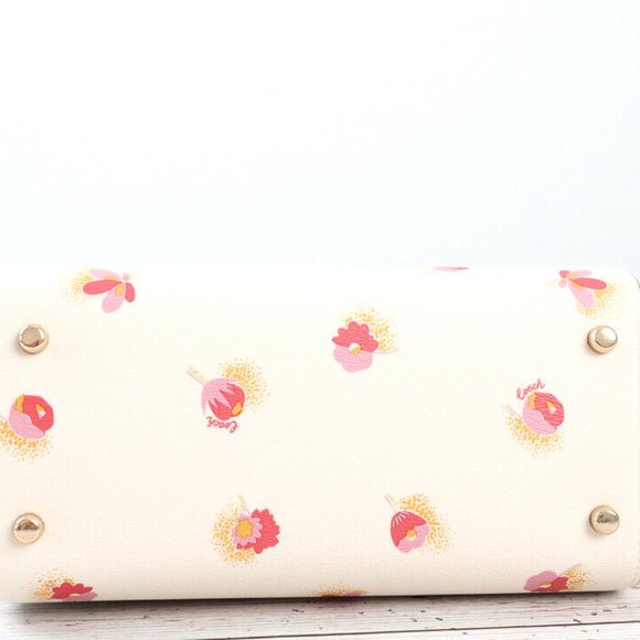BNWT Coach Rowan Floral Leather Canvas Chalk White Bag Satchel Cross Body C5801 - Picture 7 of 16